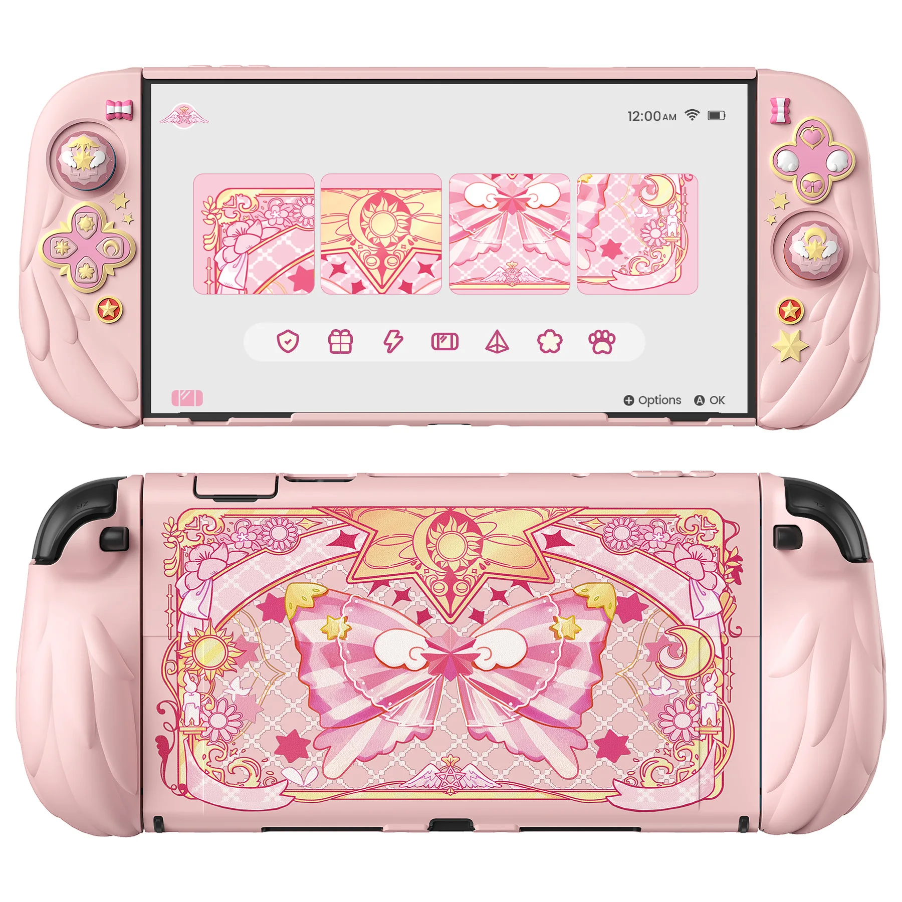 PlayVital Magic Wings Funda de silicona acoplable para Nintendo Switch 2 – Funda protectora de anime con soporte ajustable y tapas para pulgar