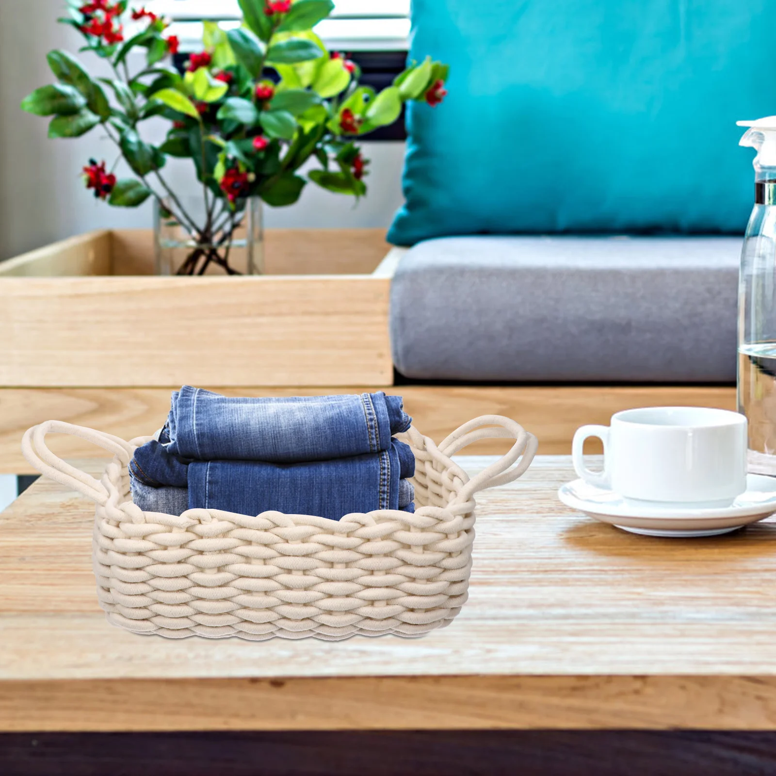 

Cotton Storage Basket Decorative Organizer Sustainable Home Storage Bin for Clothing Accessories Sundries Desk Organizer