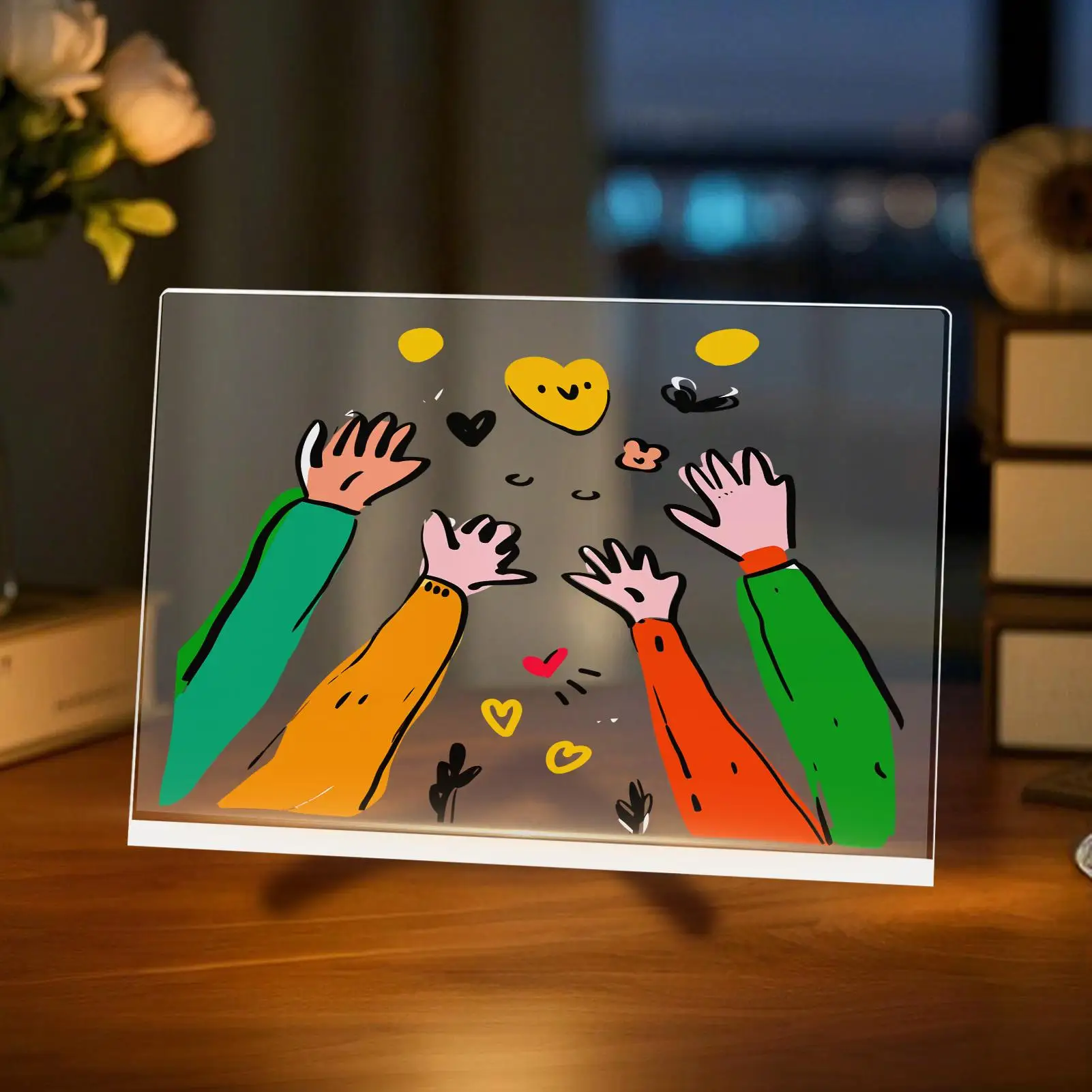 لوحة كتابة Led من الأكريليك الشفاف، لوحة بيضاء قابلة للمسح الجاف مع أقلام 12 لونًا وحامل قابل للطي للشباب والبنات والأولاد