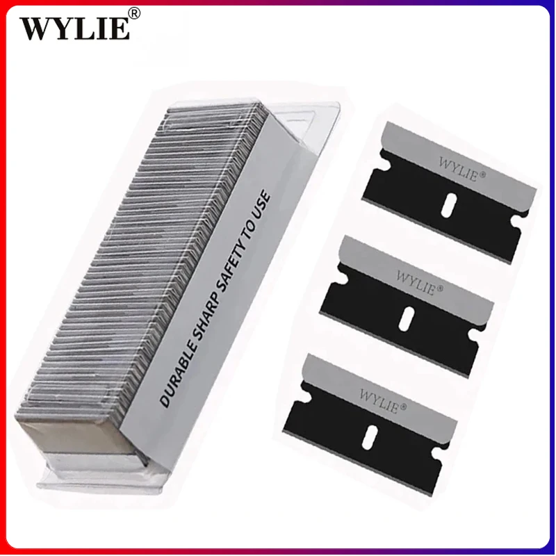 WYLIE WL-009 100Pcs Black Single Edge Blade Durable Sharp Razor For Phone Middle Frame Cover Rear Glass Scraping Pry Repair Tool