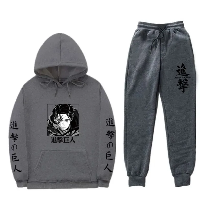 Animation《 Titan Attack》 Sportswear 2-Piece Printed Hooded Pants Men's Sportswear Hooded Sweatshirt Set Harajuku