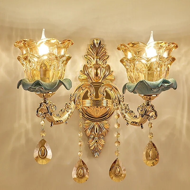 European Style Roman Column Bedside Lamp Luxurious And Atmospheric Staircase European Style Ceramic Wall Lamp Sconce Fixture