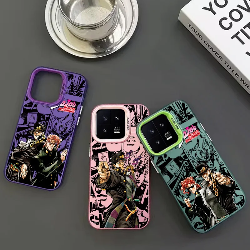 Аниме JOJO Jotaro Kakyoin для Redmi Note 13, 12, 11, 10, E Pro Plus, Max S, 4G, искусственная кожа, цветное посеребренное внутреннее покрытие для телефона
