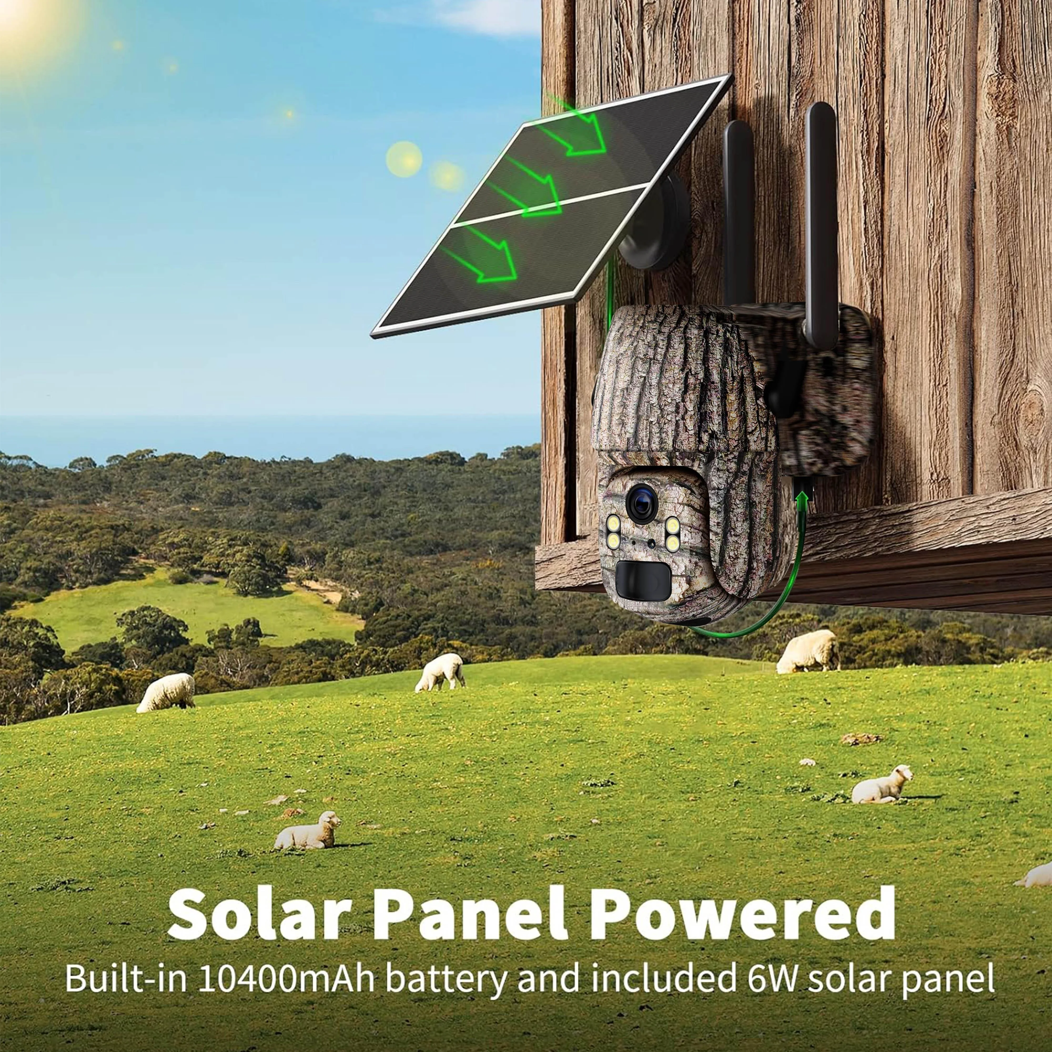 كاميرا 4G LTE Solar Trail مع 360 °   العرض المباشر: 2K HD، خطة بيانات غير محدودة، للأمن على مدار الساعة ومراقبة الحياة البرية
