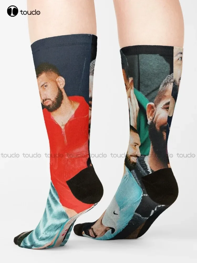 Drake Collage Hip Hop Socks White Soccer Socks Christmas Gift Unisex Adult Teen Youth Socks Custom 360° Digital Print Women Men