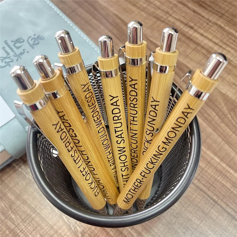 

Funny Work Pens For Adults Funny Gift For Women Men Coworkers Funny Deskaccessories Wood Color 7Piece