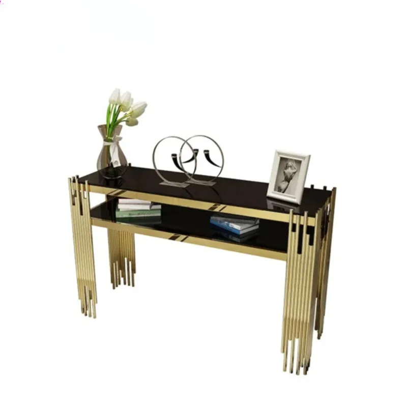 Contemporary Black Marble Console Table Metal Base Beautiful and Sophisticated Place in Living Room or Hallway