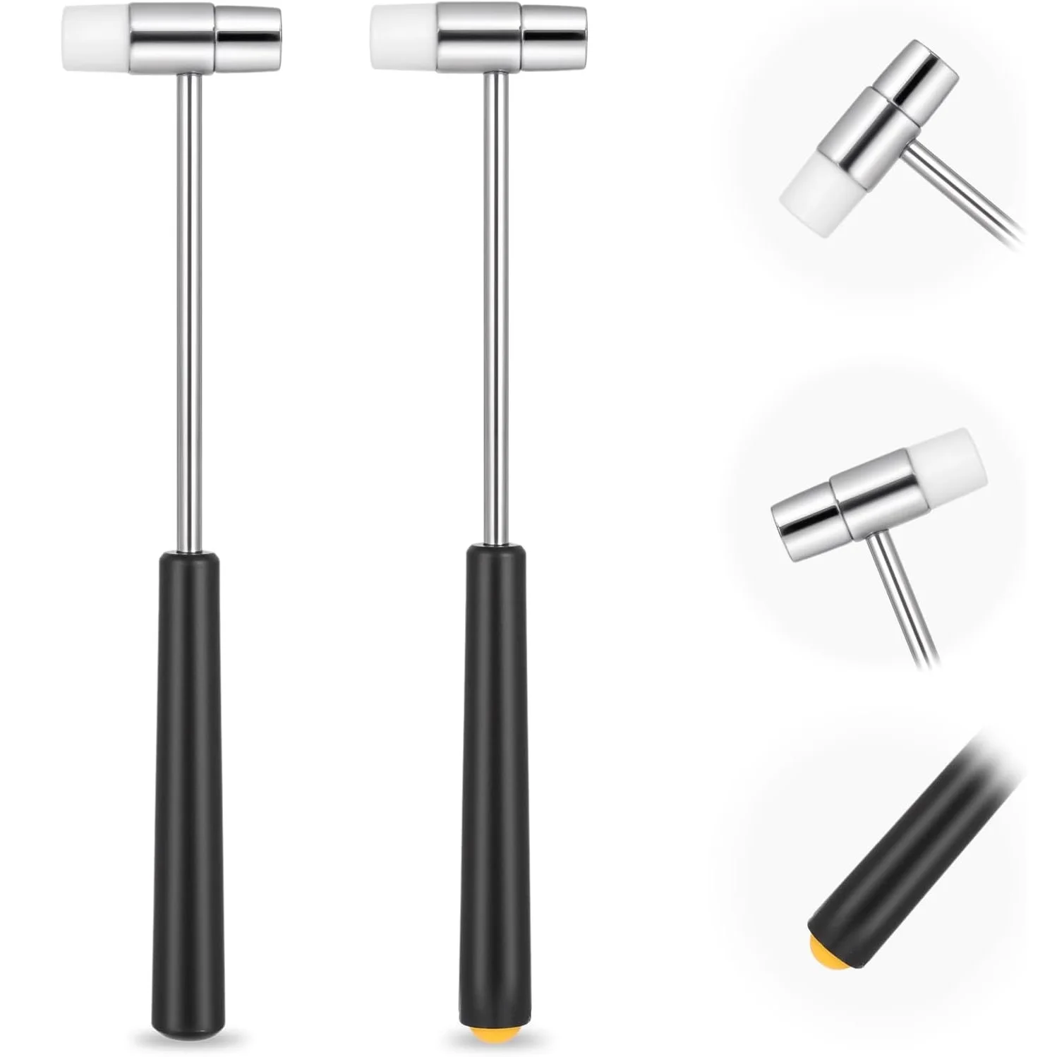 2Pcs Dual Head Mini Precision Hammer Metal & Rubber Anti‑collision Mallet Portable Lightweight Hand Tool Safe Striking Shaping