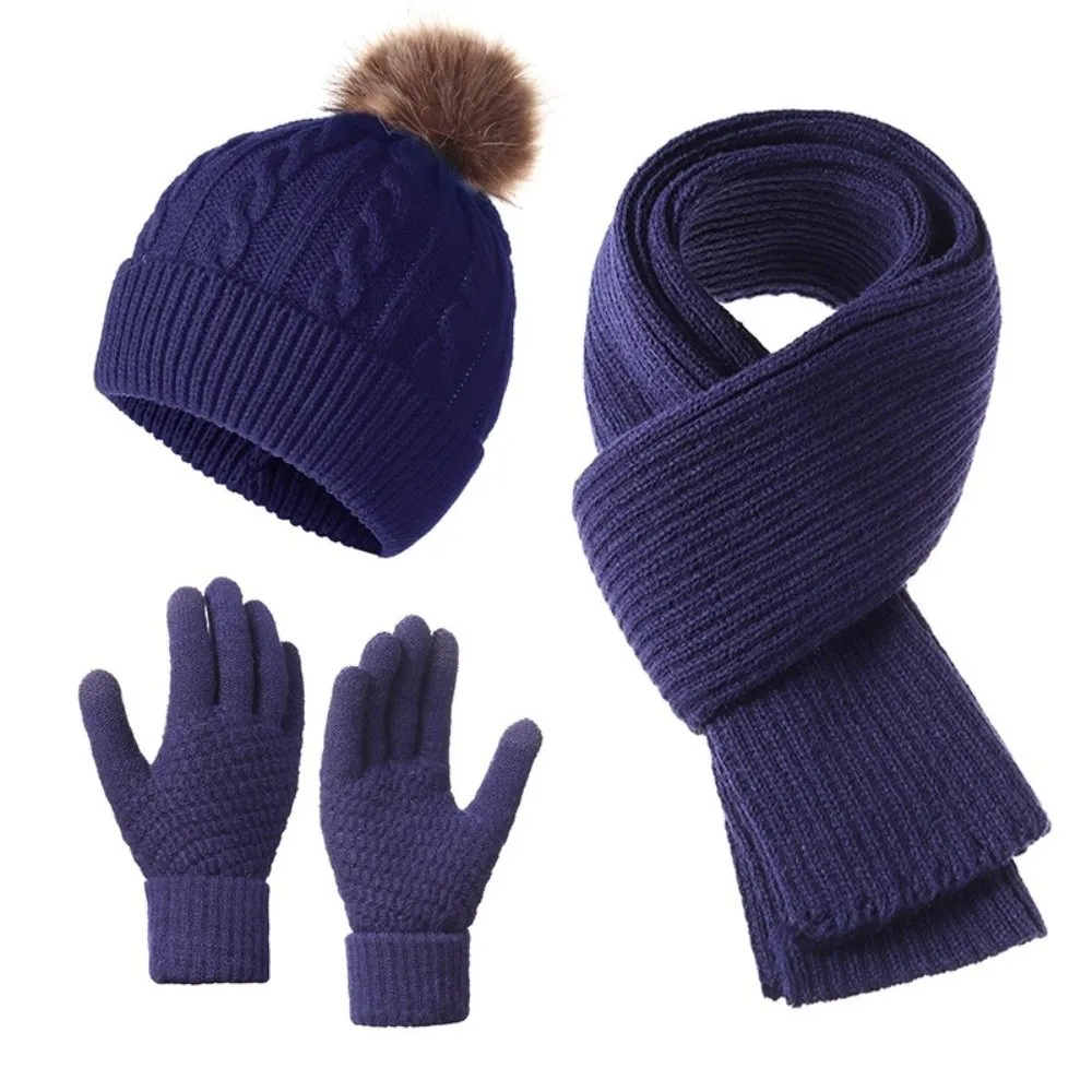 3Pcs/Set Warm Winter Hat Scarf Gloves Set Windproof Thicken Knit Beanie Snood Set Elastic Soft Scarf Neck Warmer Suit