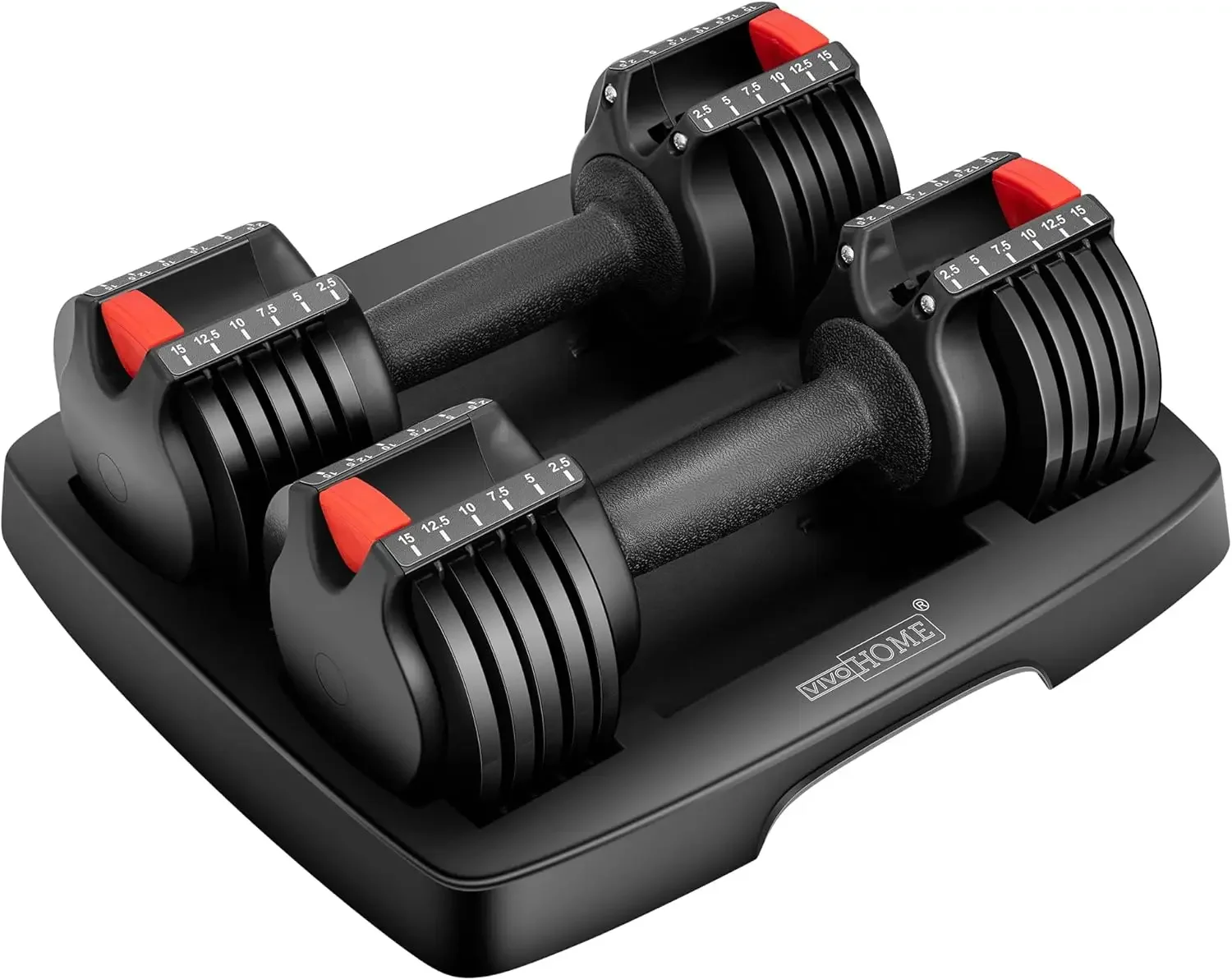 2.5 lbs to 15 lbs Adjustable Weights Dumbbells Set of 2 with Anti-Slip Handle and Tray Multiweight Options Workout