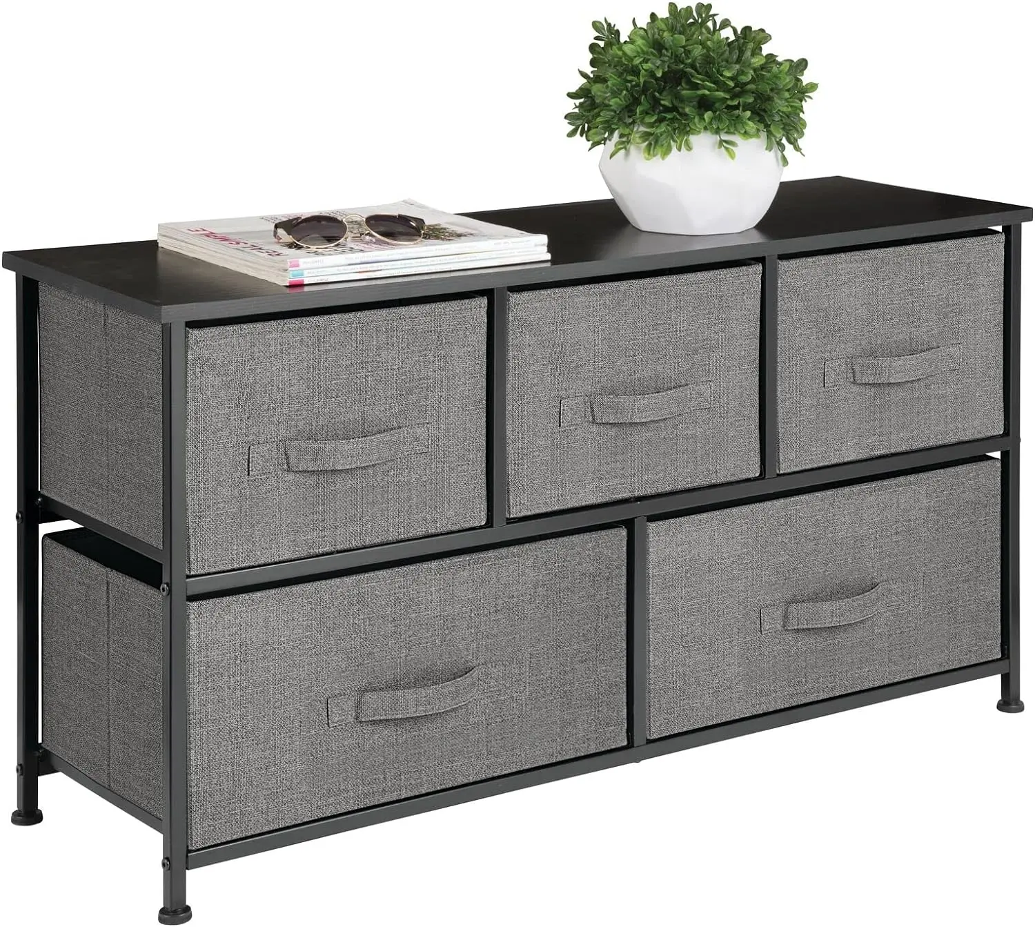 

Wide wardrobe organizer with 5 removable fabric drawers bedroom, living room, closet Lido series, charcoal grey