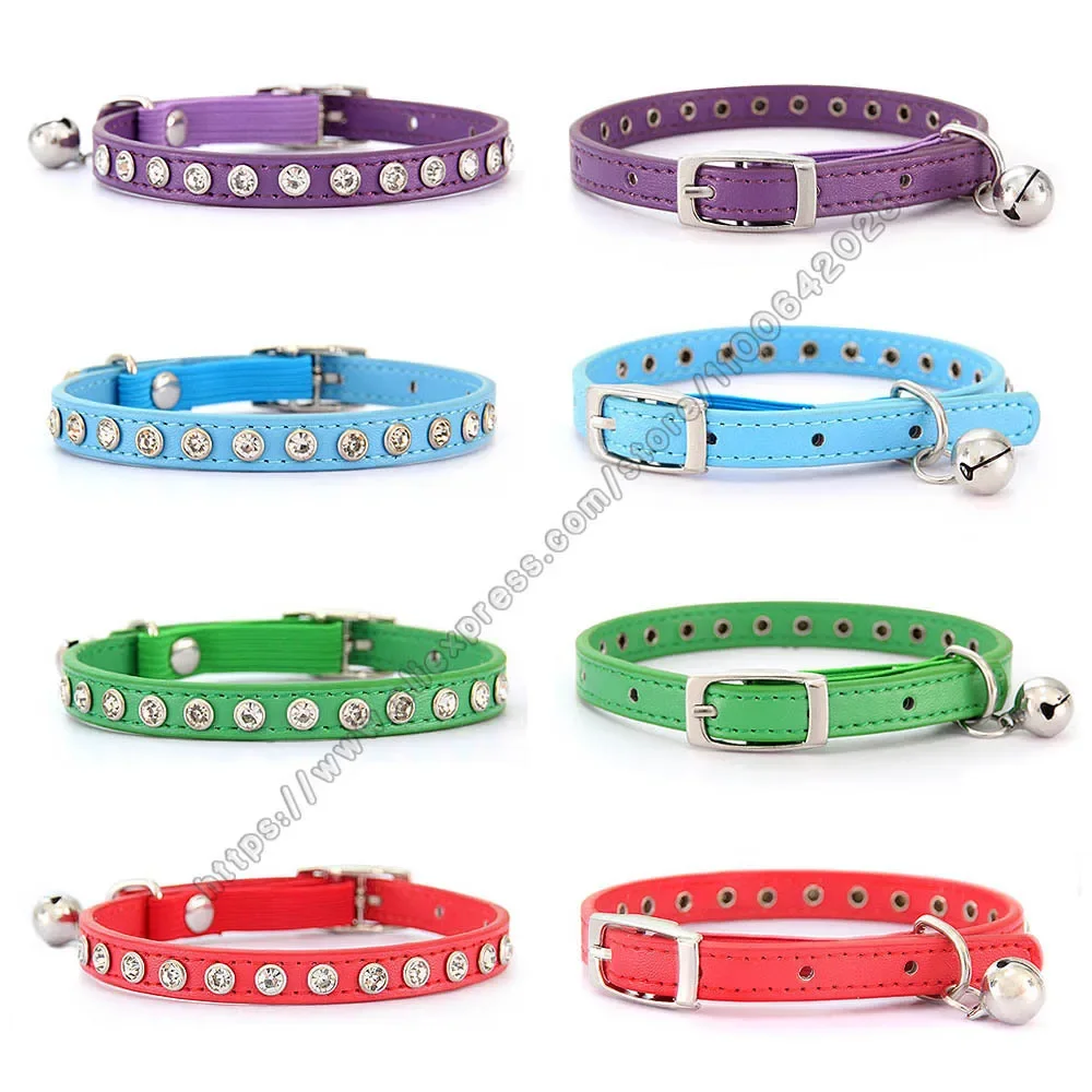 Shiny Rhinestone Pet Collar Safety Adjustable Cat Dog Collars With Bell Puppy Kitten Decoration Accessories Leather Flocking S