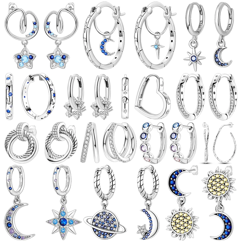 ขายร้อน 925 เงินสเตอร์ลิง Star Moon Earth รูปหัวใจ Dream Catcher ต่างหูต่างหูเครื่องประดับ Fine ของขวัญ