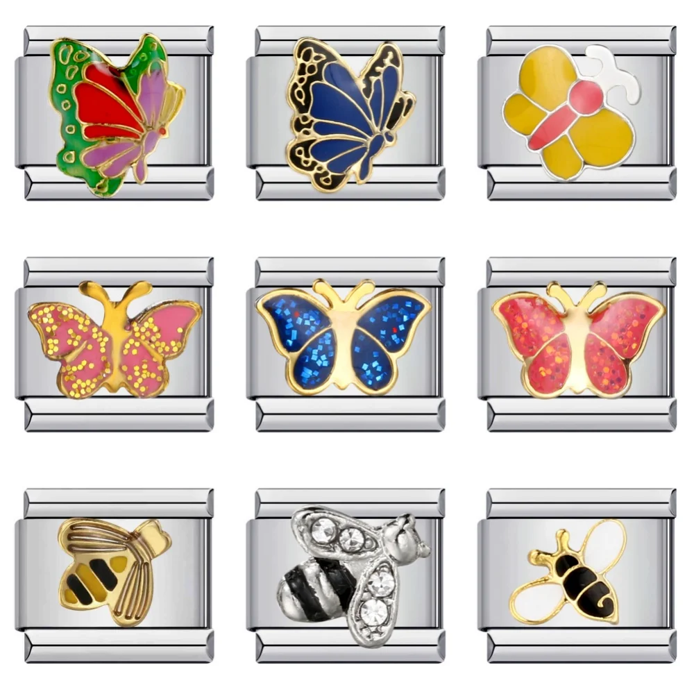 Bunte Glasur Y2k süßer Schmetterling Marienkäfer Biene Charm Links passen 9mm Armband Edelstahl Herstellung DIY Schmuck – Detail 1