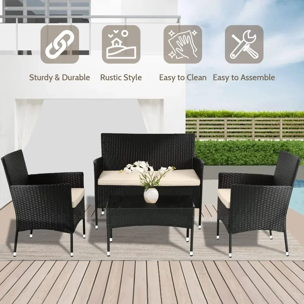 Terrassen möbel Set 4 Stück Outdoor Rattan Stuhl Korbs ofa Garten Gespräch Bistro Sets für Hof, Pool oder Garten