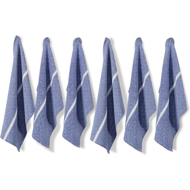 Cotton, Super Absorbent Kitchen Hand Towel, Soft & Durable Dish Cloths, Pack of 6 – 15”x25”, Blue Chambray