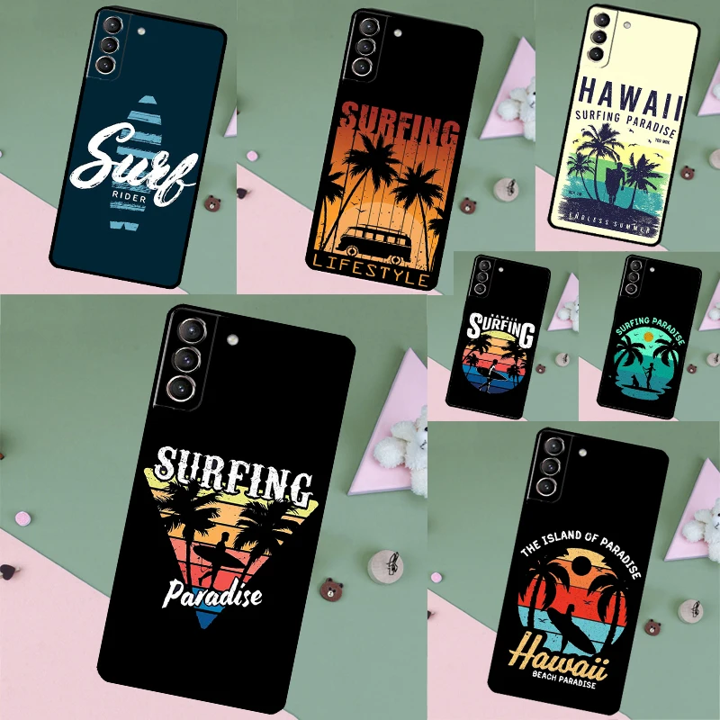 Surfing Hawaii Paradise Case Phone Cover For Samsung Galaxy S23 S22 Ultra Note 20 S8 S9 S10 Note 10 Plus S20 S21 FE