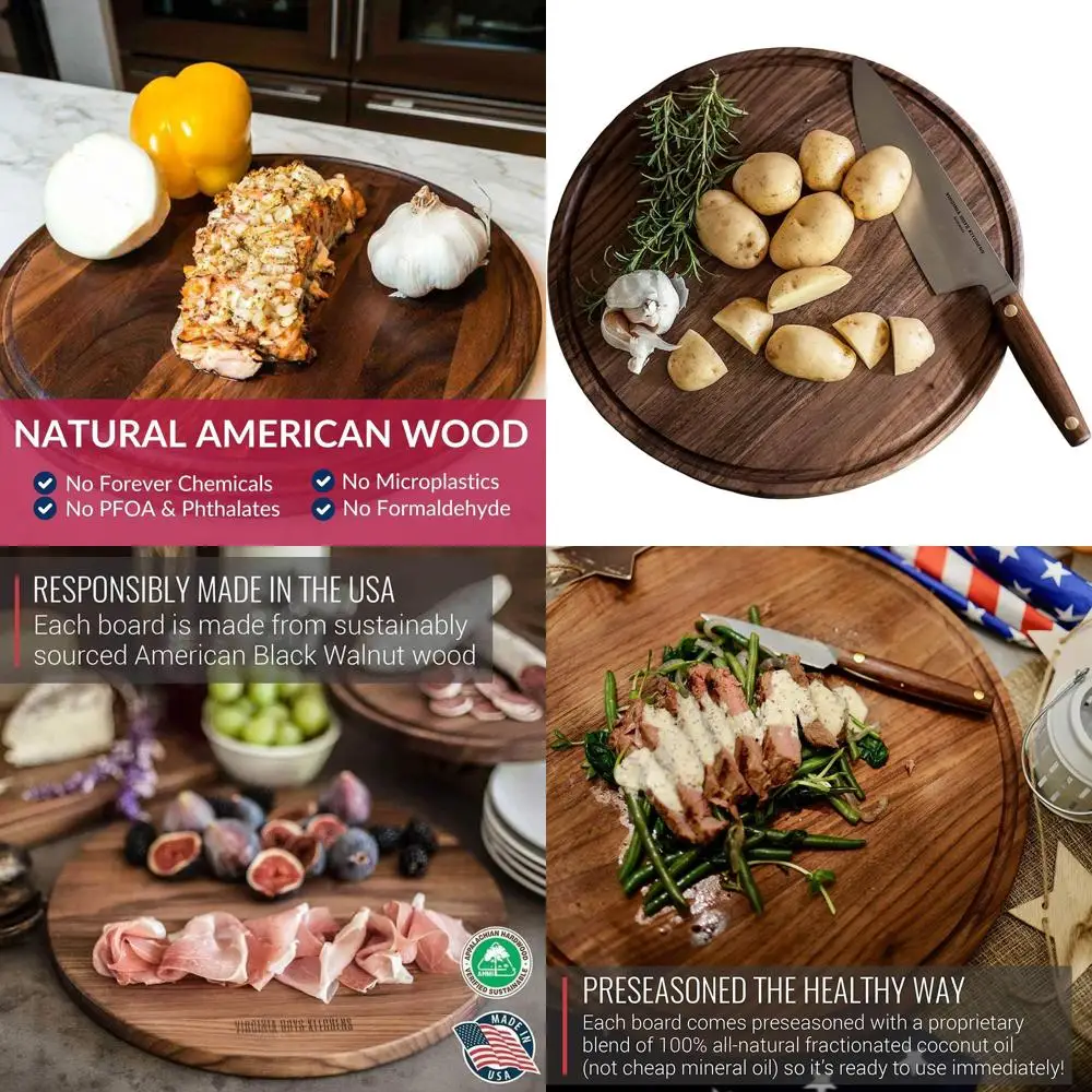 

Sustainable Hardwood Round Walnut Cutting Board, Made in USA, 13.5 Inches