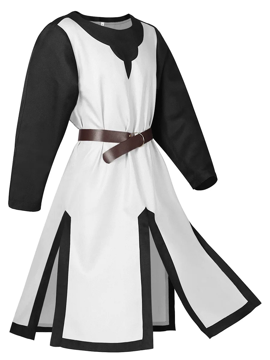 Mens Medieval Crusader Knights Templar Tunic Cosplay Costumes Renaissance Halloween Surcoat Warrior Black Plague Top