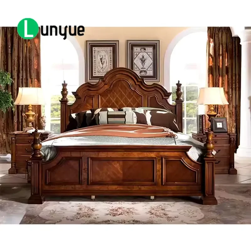 Deluxe King Size Solid Wood Bedroom Set American Hand Carved Furniture for Modern Traditional Homes Durable Elegant Design