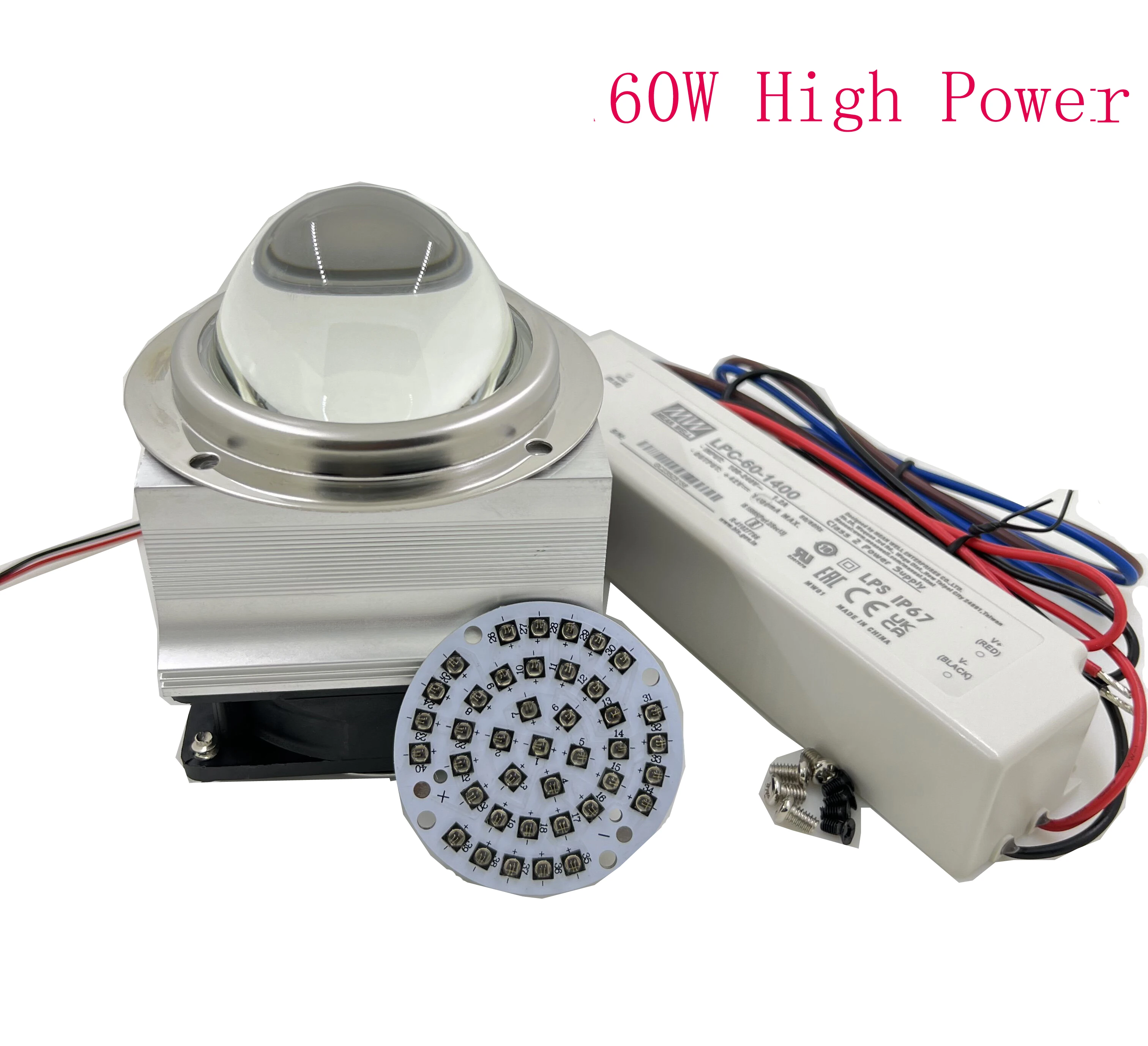 60W High Power Infrared IR OSRAM 850nm 940nm light LED Bulb Lamp + Driver+ 66MM 60 Degree LENS + Radiator Kit