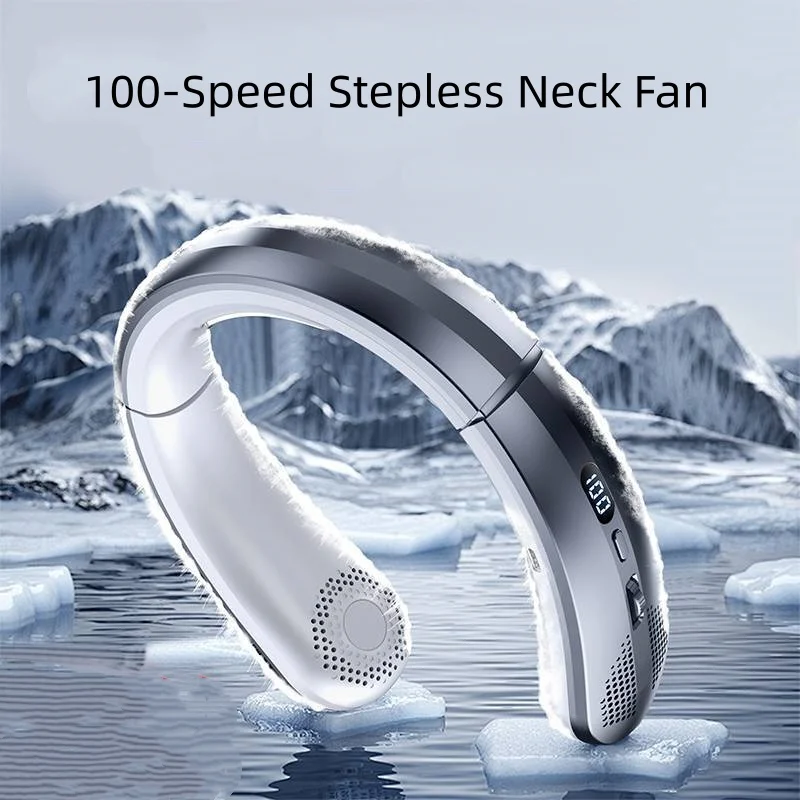 3000mAh Hanging Neck Fan Portable Bladeless Mini USB Rechargeable Mute LED Digital Display Electric Fan Summer Air Cooler