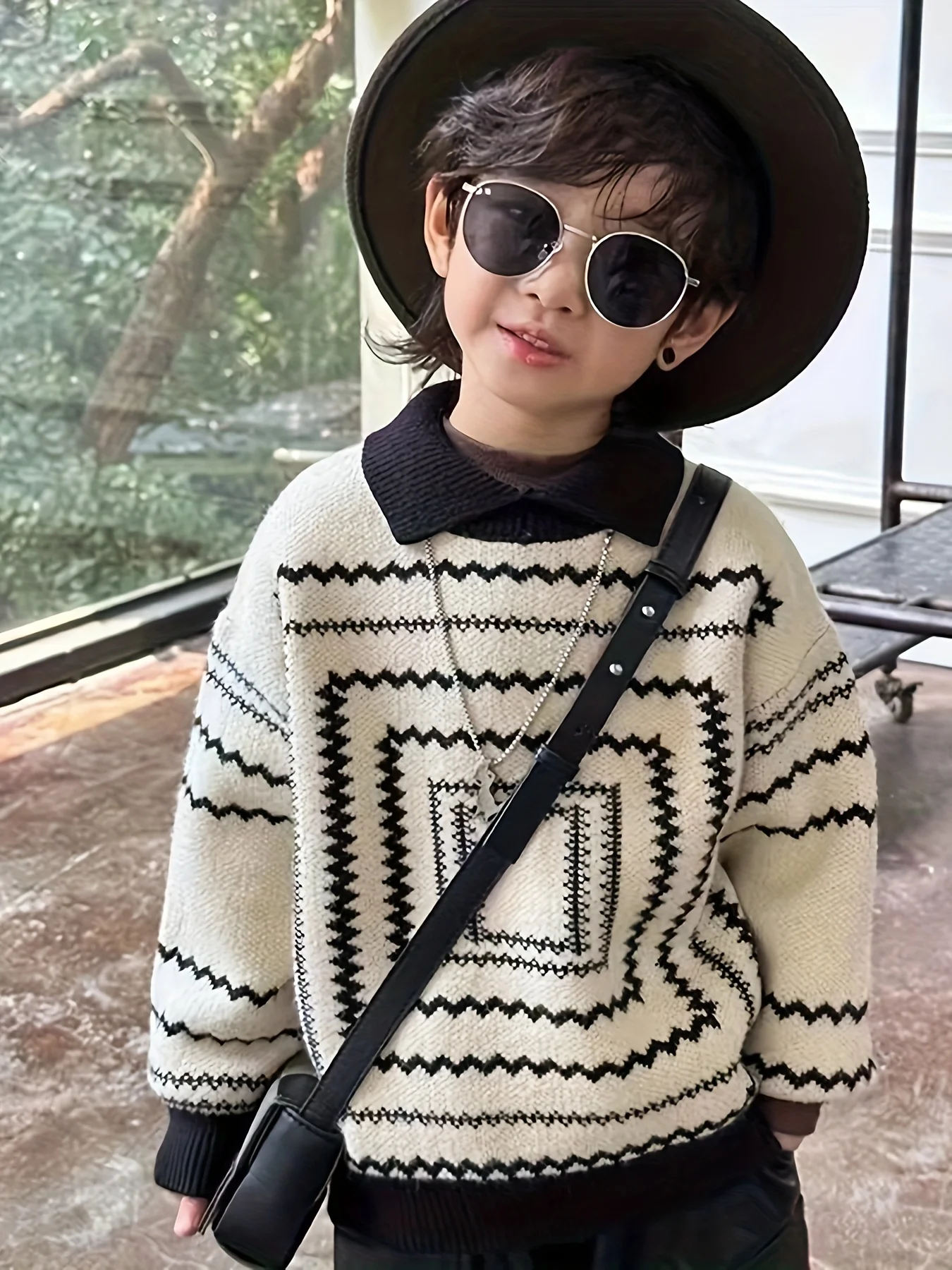 الكورية نمط بولو طوق الأطفال سترة الرجعية نمط الأولاد الربيع والخريف الطفل تريكو بدوره إلى أسفل طوق العصرية