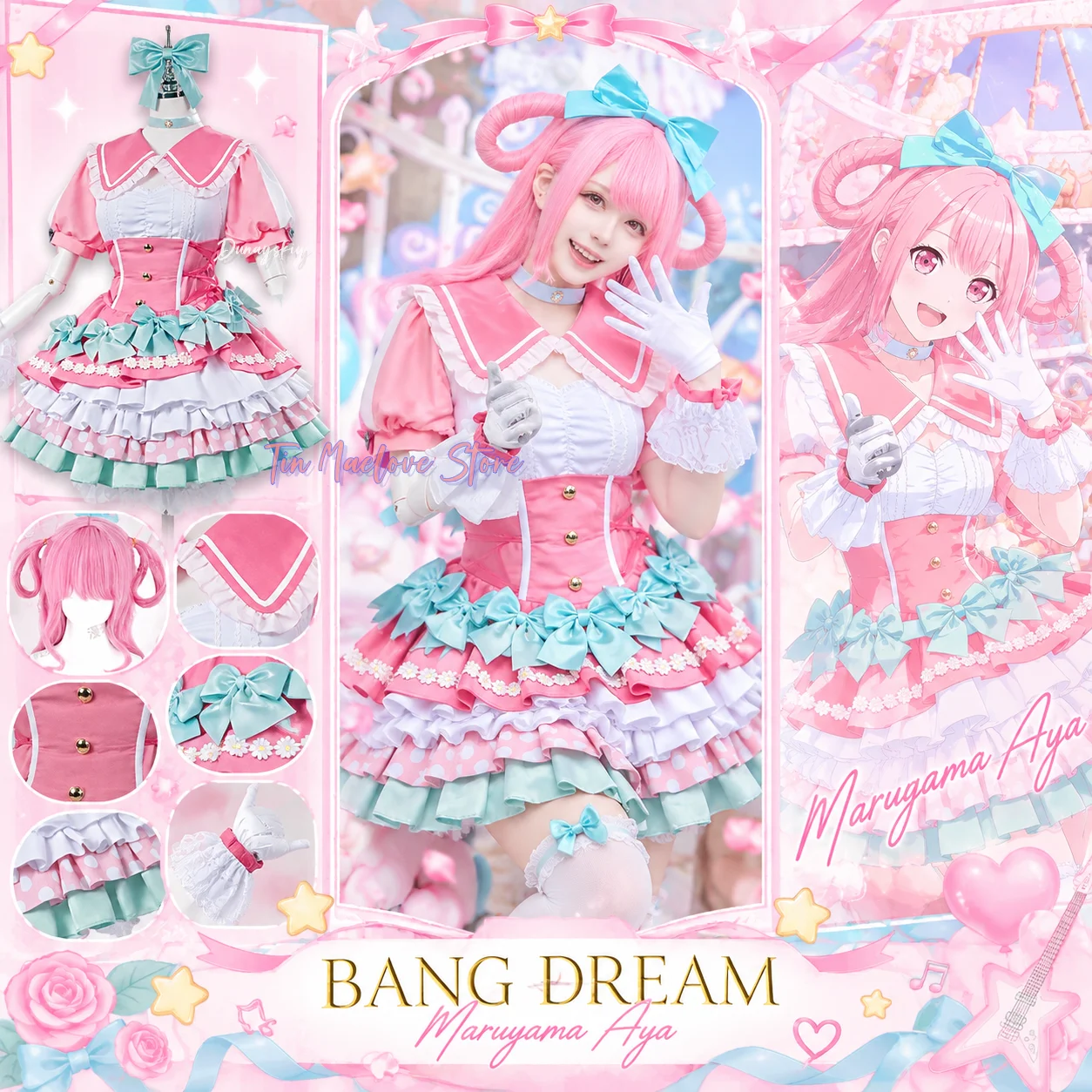 Maruyama Aya Cosplay BanG Dream Costume Pastel Palettes Idol Lolita Dress Anime Outfit FComic Con Halloween Female Role Play
