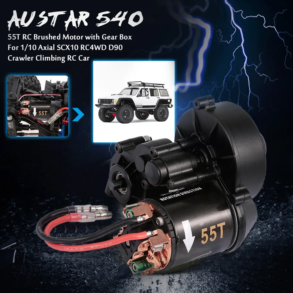 AUSTAR 540 55T RC Brushed Motor with Gear Box for 1/10 Axial SCX10 RC4WD D90 Crawler Climbing RC Car