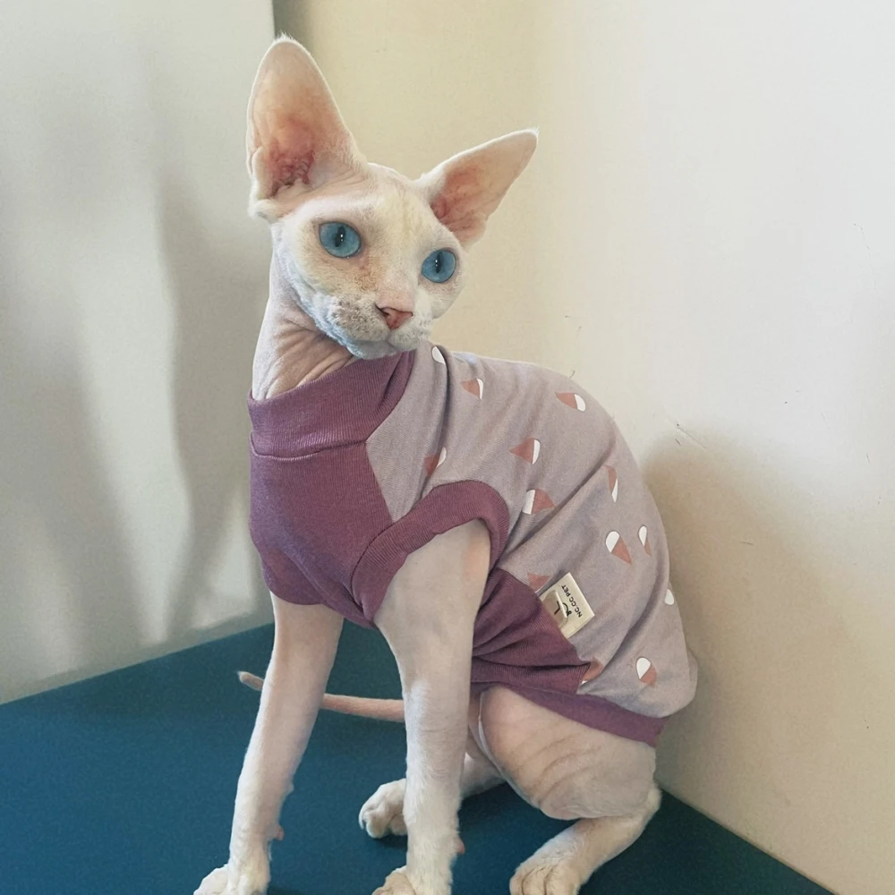 Striped Cotton Shirt for Sphynx Cat Soft Sleeveless Jumpsuit for Kittens Summer Vest For Devon Rex Spring Coat for Hairless cat