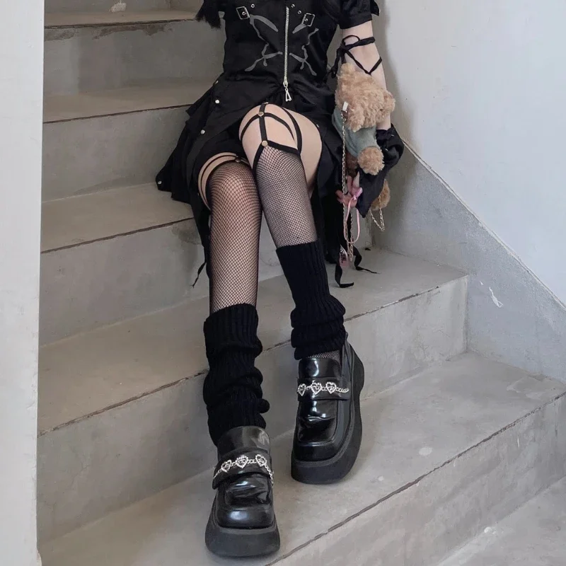 Women Sexy Copper Buckle Long Tube Stockings Goth Lolita Fishnet Mesh Nylon Thigh High Socks Thin Summer Soft Silk Stockings