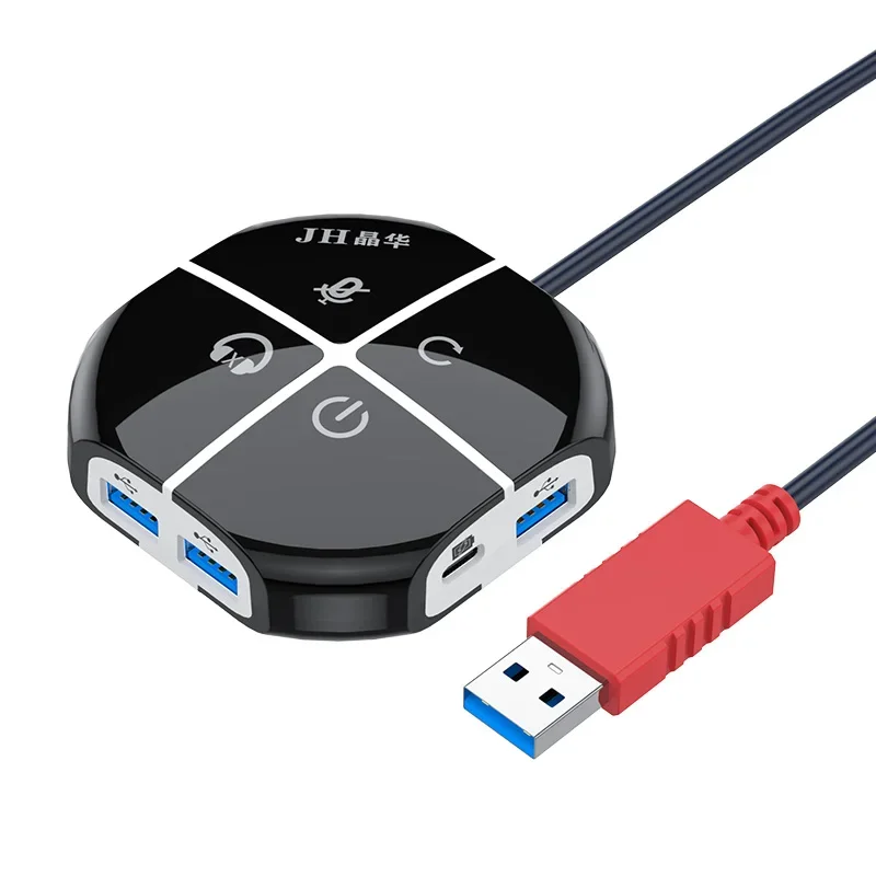 Multifunctional Desktop Extender, USB Hub + Audio Jacks + Power Switch, for PC Gaming/Office