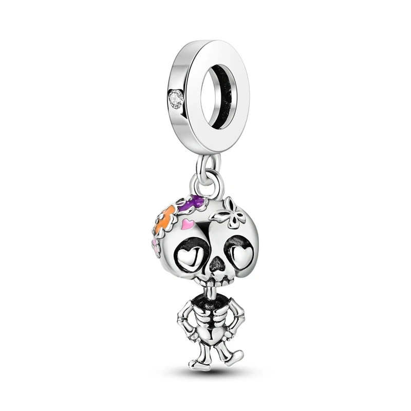 925 Sterling Silver Charms Bead CZ Zircon Cute Dance Skeleton Dangle Fit Original Bracelet DIY Women Jewelry