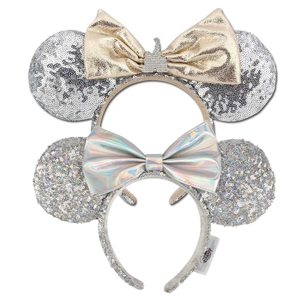 Disney Princess Cinderella Mickey Headband Disneyland Minnie Mouse Ears Sequins Headwear Girl Beauty Toys Party Decoration Gift