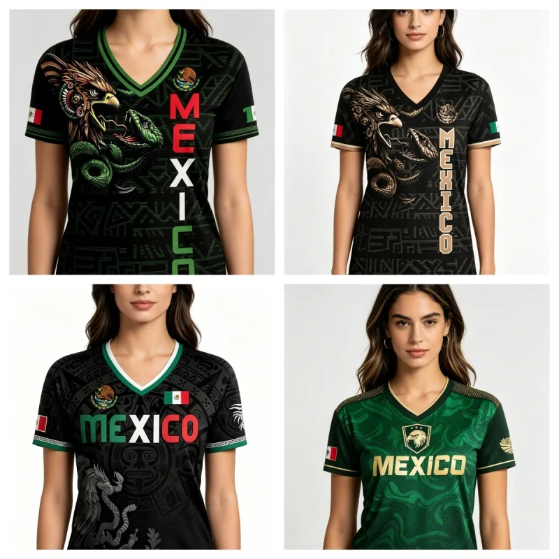 Mexico National Flag 3D Eagle Print T-Shirts Casual V-neck Short Sleeve Tees Fashion Football Fan Summer Female FamilyMatching