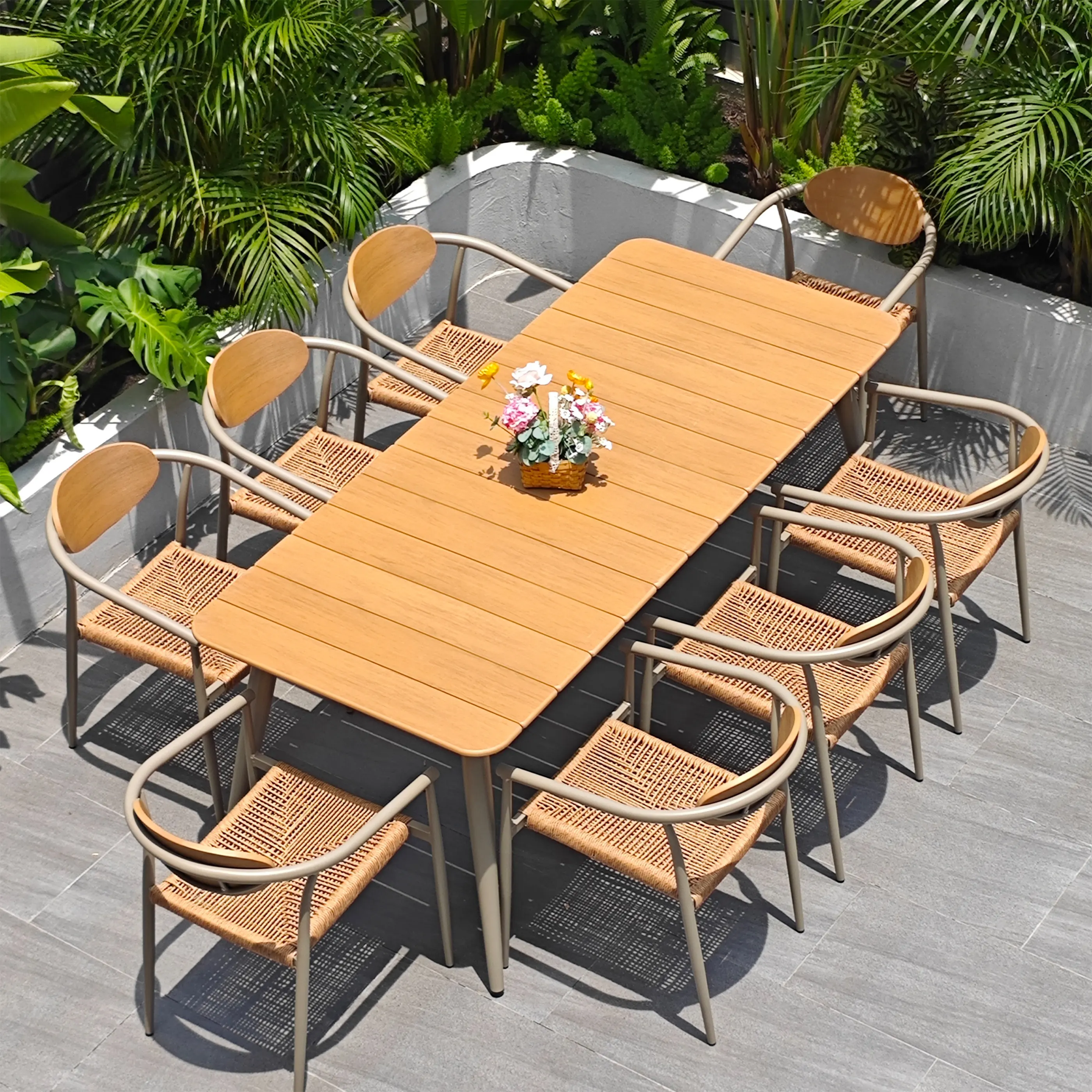 Outdoor tables and chairs plastic wood preservative wood tables and chairs courtyard waterproof and sunscreen combination leisur