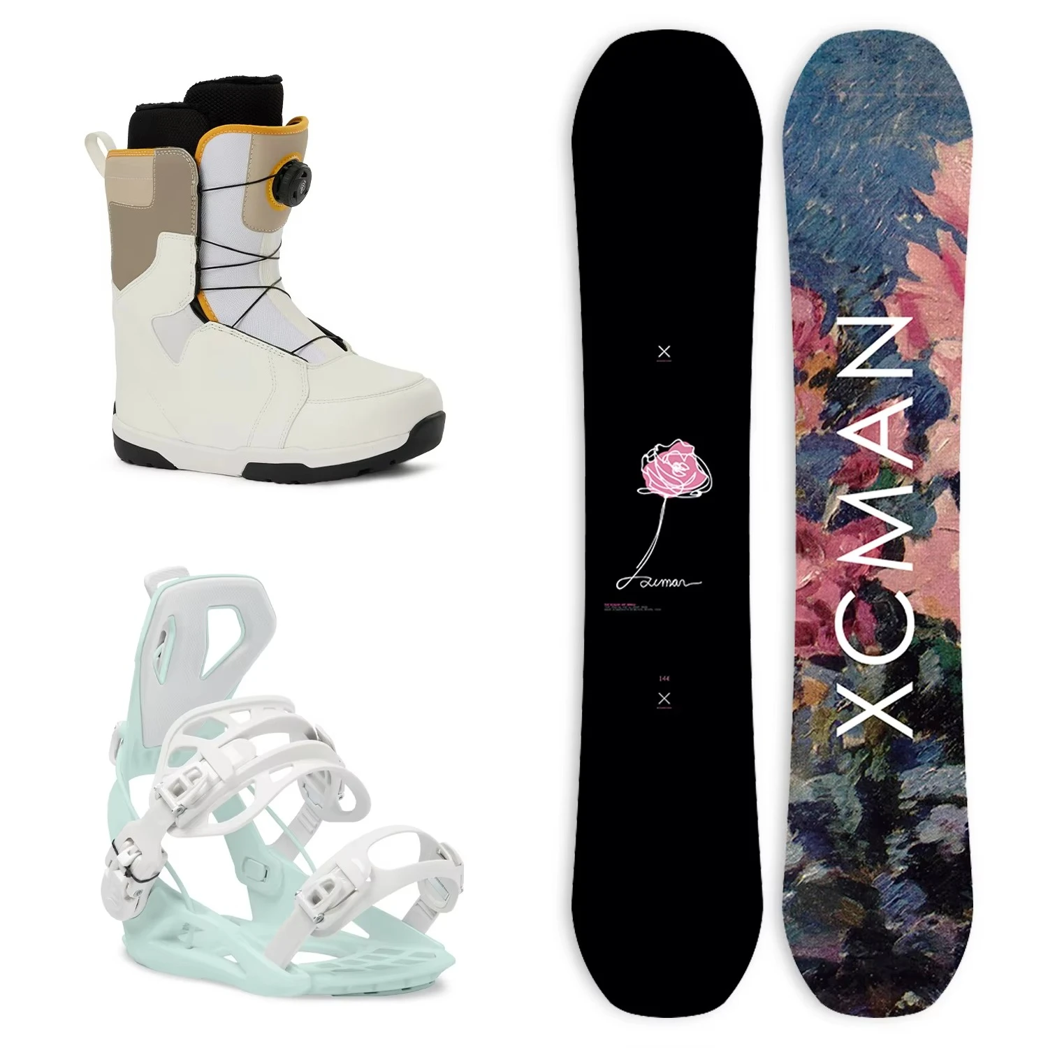 

Men's Complete Snowboard Package Camber True Twin Carved Snowboard + Bindings + Boots for All Terrain Best for Beginner