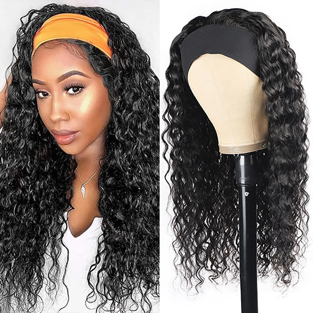 Headband Wigs Human Hair Deep Wave Headband Wigs for Black Women No Lace Front Wigs 9A Virgin Hair Deep Water Wave Headband Wig