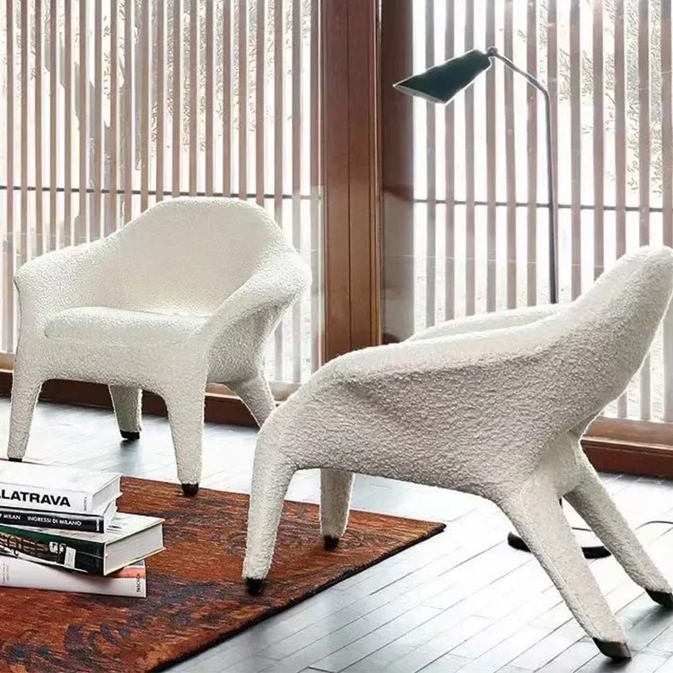 Nordic design wool lamb shaped modern lazy mantis chair luxury adult white sofa armchair