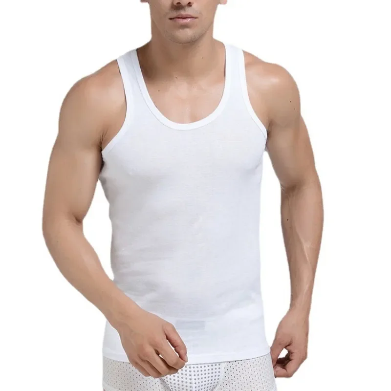 Mens Tank Top Summer Pure Cotton Sports Fitness Bottom Tank Top