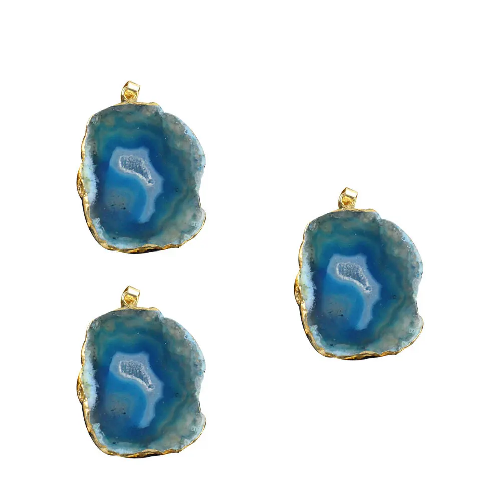 3Pcs Agate Wind Chime Pendants Natural Stone Slice Plating Brim DIY Necklace Bracelet Earrings Charm Accessories Jewelry Hanging