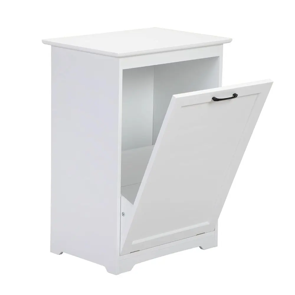 

Adjustable Door Wood Kitchen Trash Cabinet, White Single Door, Laundry Hamper & Recycling Bin Holder