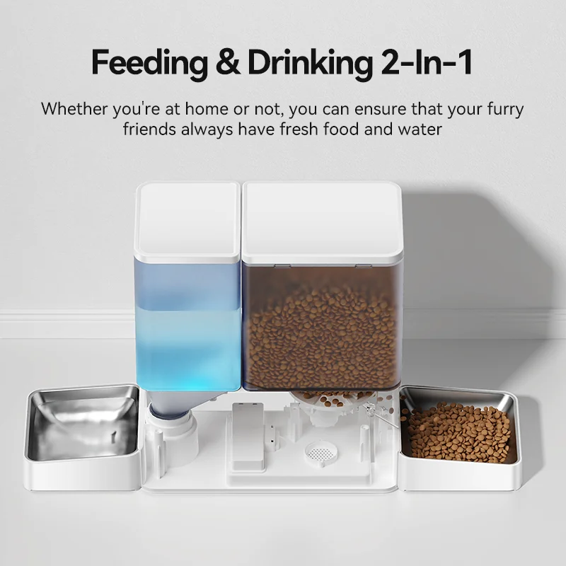 ROJECO 8.5L Automatic Pet Feeder With Gravity Water Fountain 2In1 WIFI Remote Control Cat Kibble Dispenser Water Refill Drinker 2