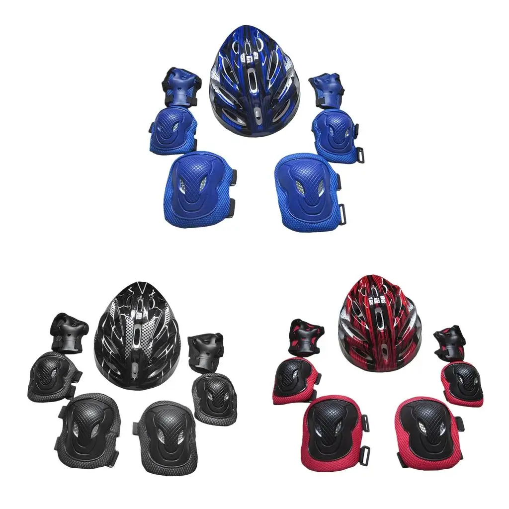 7 pçs/set skate equipamentos de proteção joelheiras cotoveleiras proteção das mãos capacete patinação para adultos scooter ciclismo