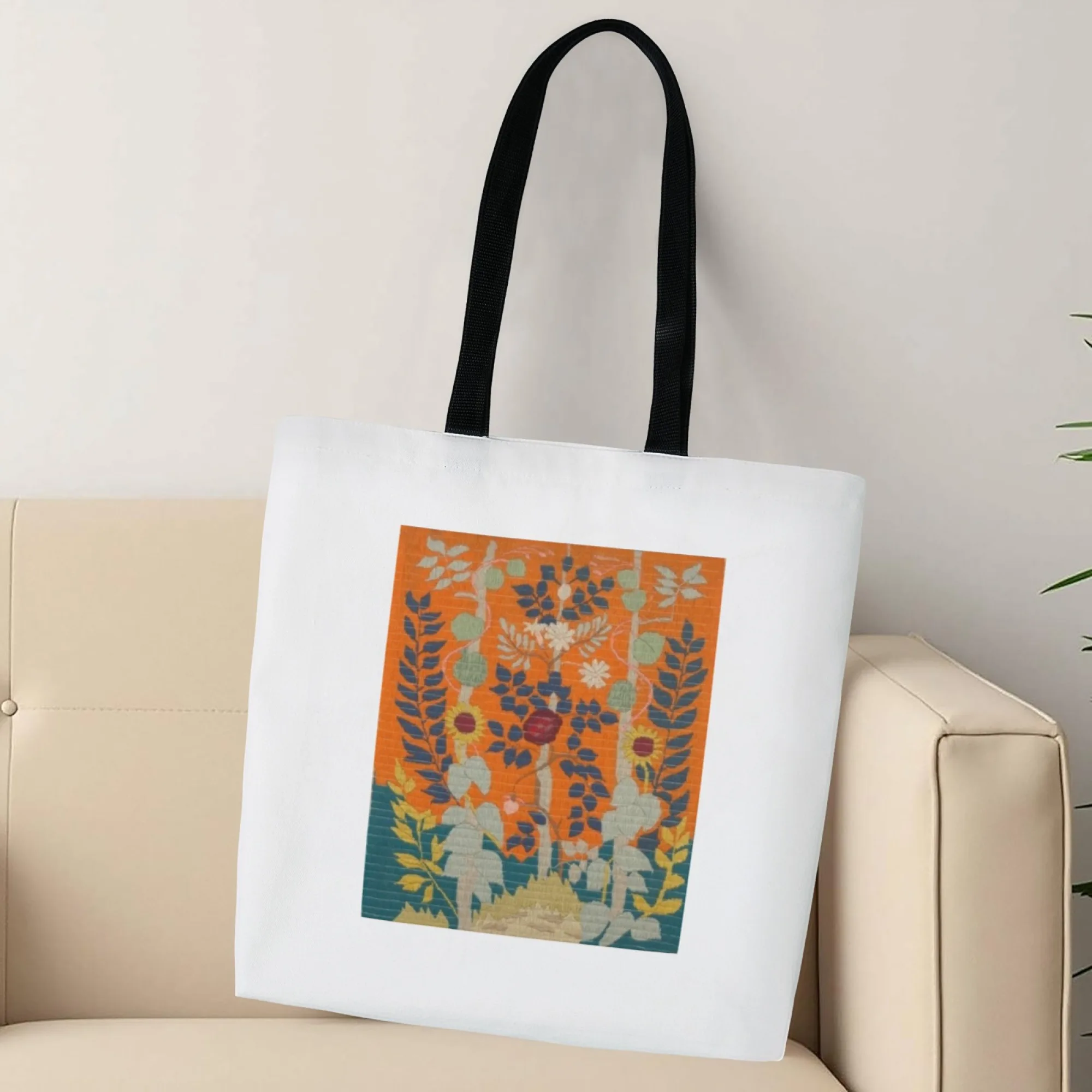 Women's Retro Floral & Plant Canvas Tote Bag Art Deco Style Shoulder Bag Eco Reusable Shopping Bag for Daily Use Shopping