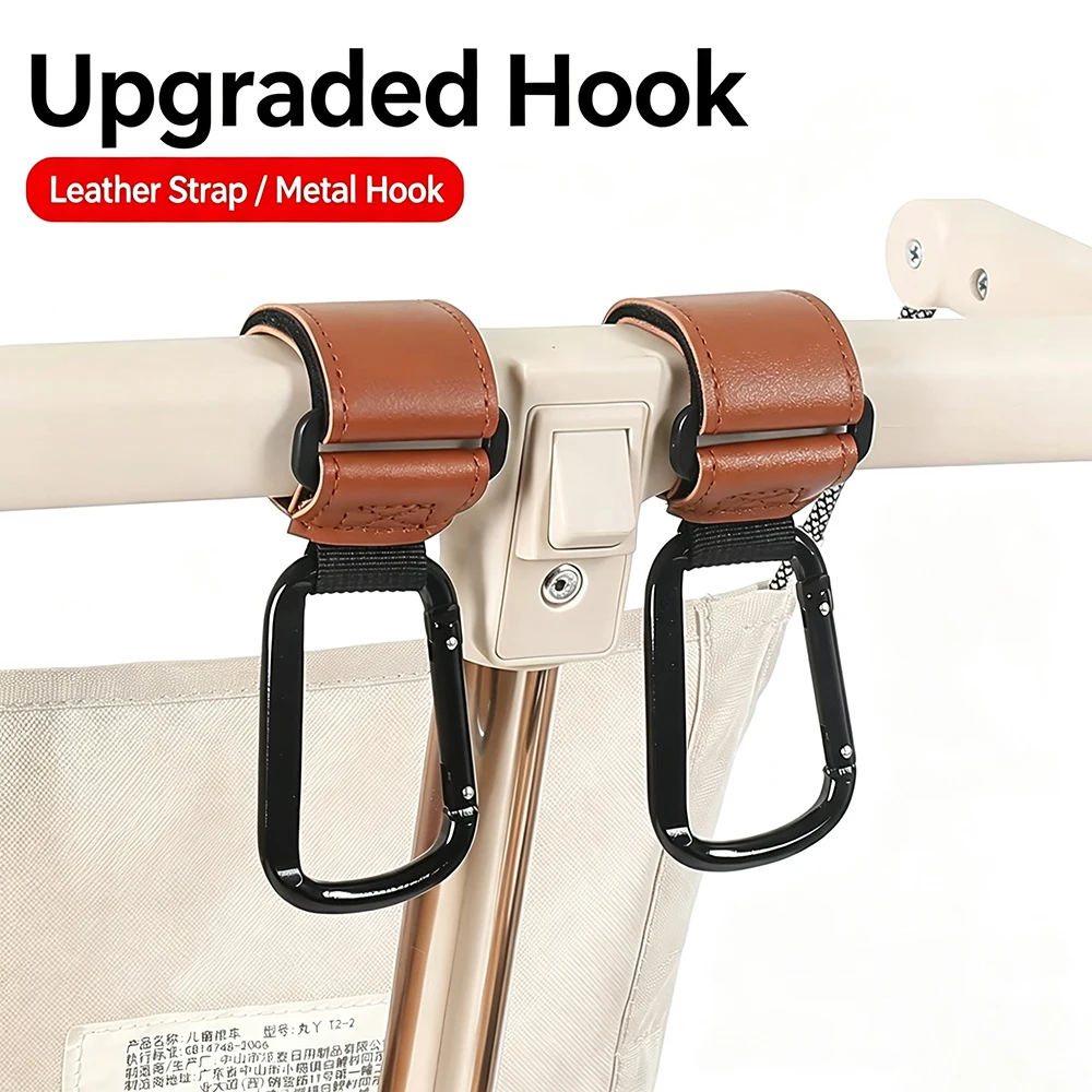 2pcs Baby Stroller Hooks Clips PU Leather Rotatable Cart Organizer Pram Hook Pram Rotate 360 Degree Stroller Accessories