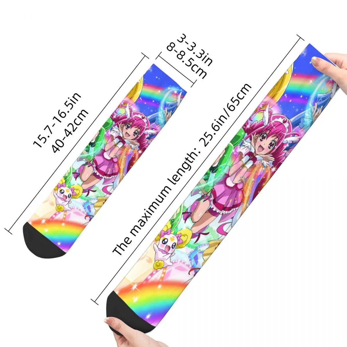 Smile Precure Anime Socks Men\'s Women\'s Funny Happy Glitter Force Socks Spring Summer Autumn Winter Middle Tube Socks Gift