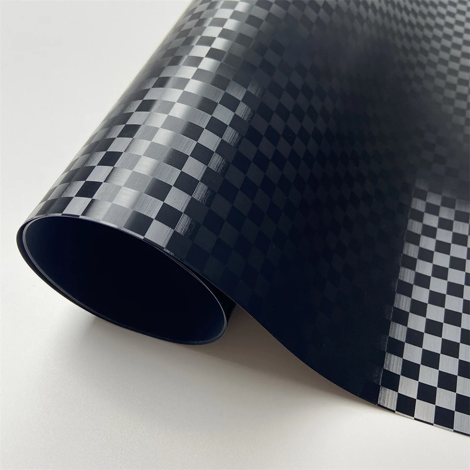 Gloss Black Checkerboard Pattern Vinyl Wrap, PET 9D Forged Carbon Fiber Color Change Film for Car & Motorcycle Decoration VP-7