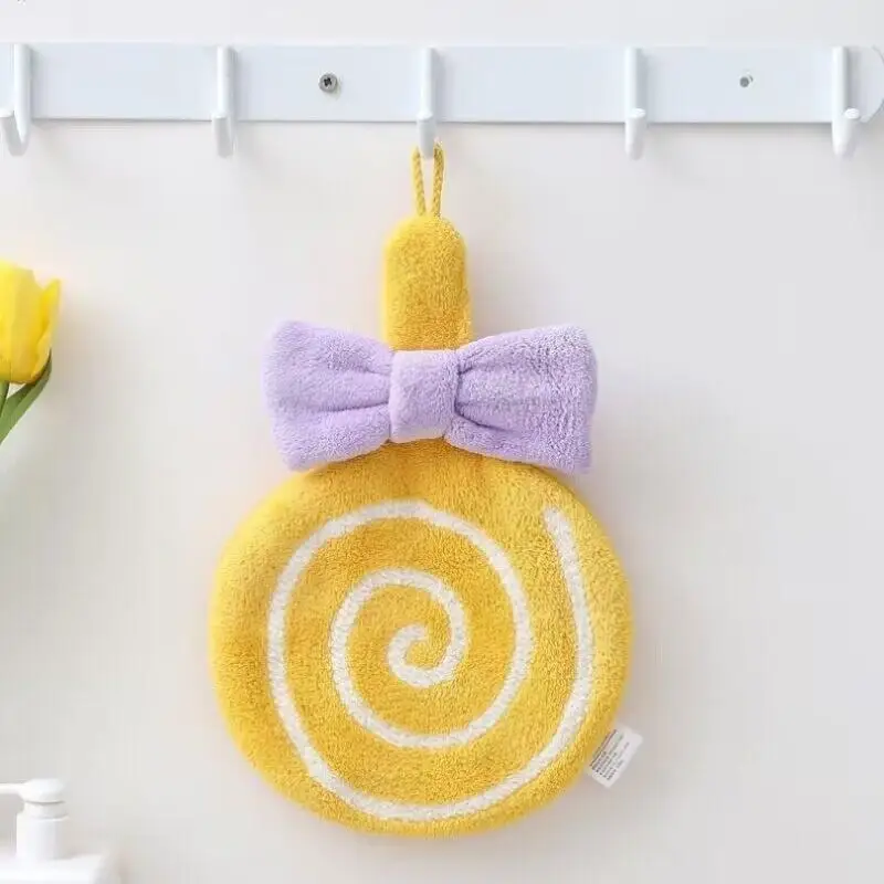 Cartoon Lollipop Coral Velvet Hand Towel Soft Absorbent Microfiber Kitchen Bathroom Cloth