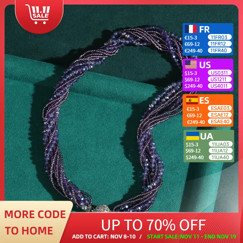 

Vintage Purple Beads Layered Necklace Twisted Crystal Ball Luxury Jewelry Designer Charms Fashion Trendy 2025 Unique Wedding